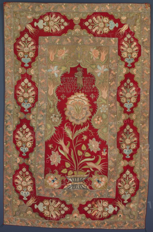 Embroidered Armenian liturgical curtain, 1763. Creator: Unknown.