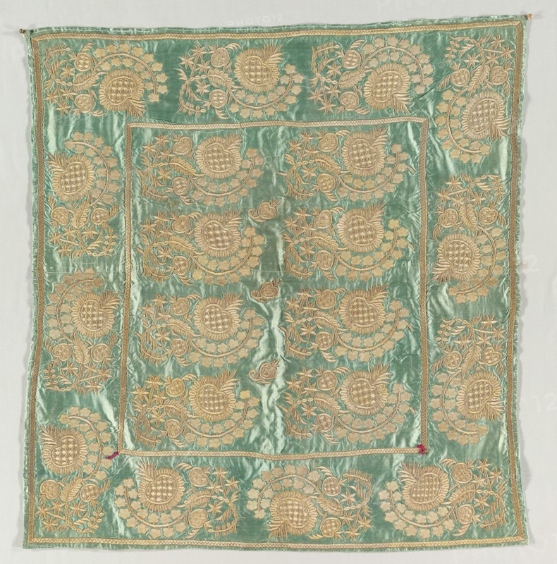 Embroidered envelope with closures, late 1700s to early 1800s. Creator: Unknown.