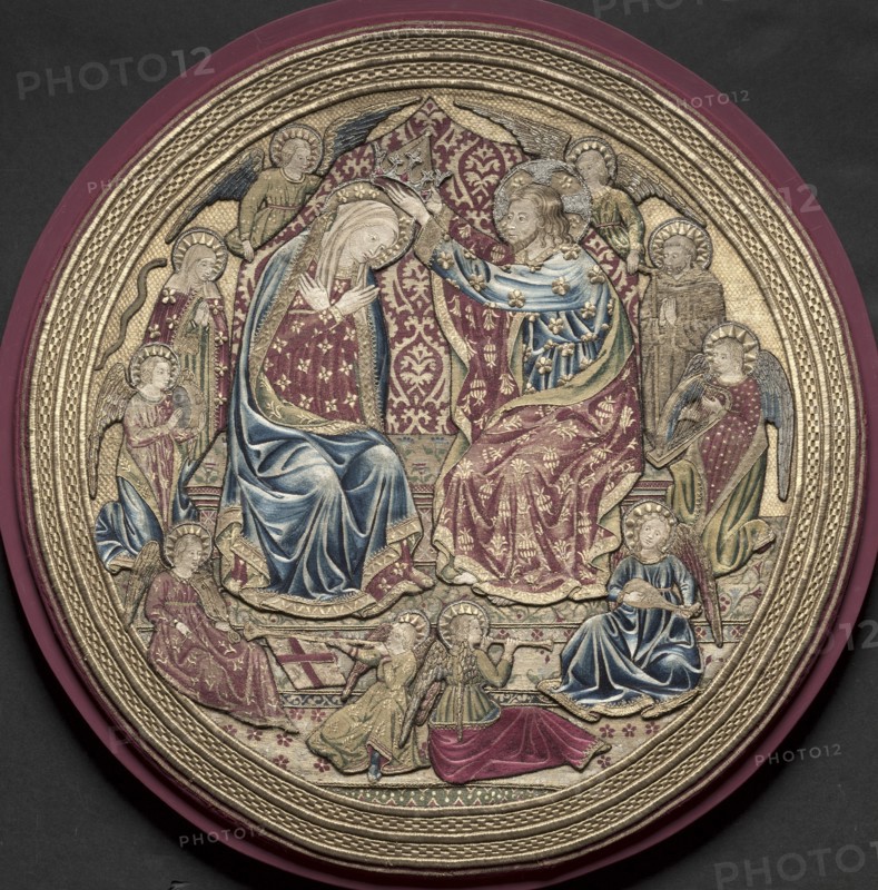 Embroidered Tondo from an Altar Frontal: The Coronation of the Virgin, 1459. Creator: Unknown.