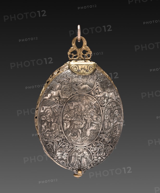 Engraved Egg Watch, 1590-1600. Creator: Denis Martinot (French); Theodor de Bry (Flemish, 1528-1598), attributed to.