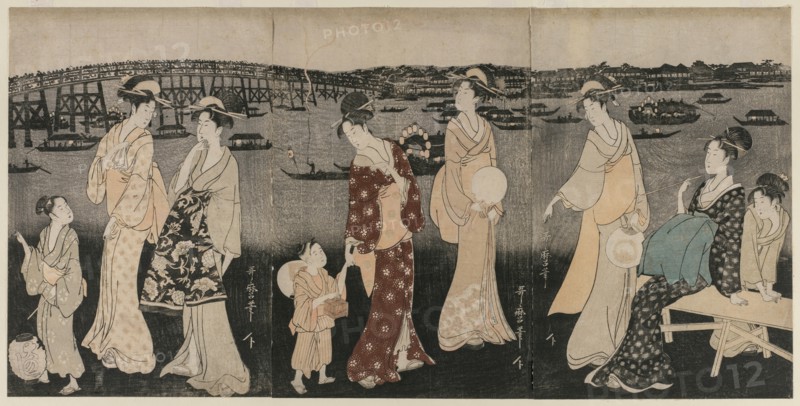 Enjoying the Evening Cool Along the Sumida River, c. 1797-98. Creator: Kitagawa Utamaro (Japanese, 1753?-1806).