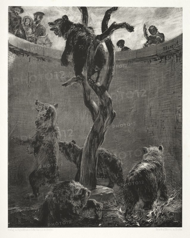 Essay on Stone with Brush and Scraper: The Bear Pit, 1851. Creator: Adolph von Menzel (German, 1815-1905).
