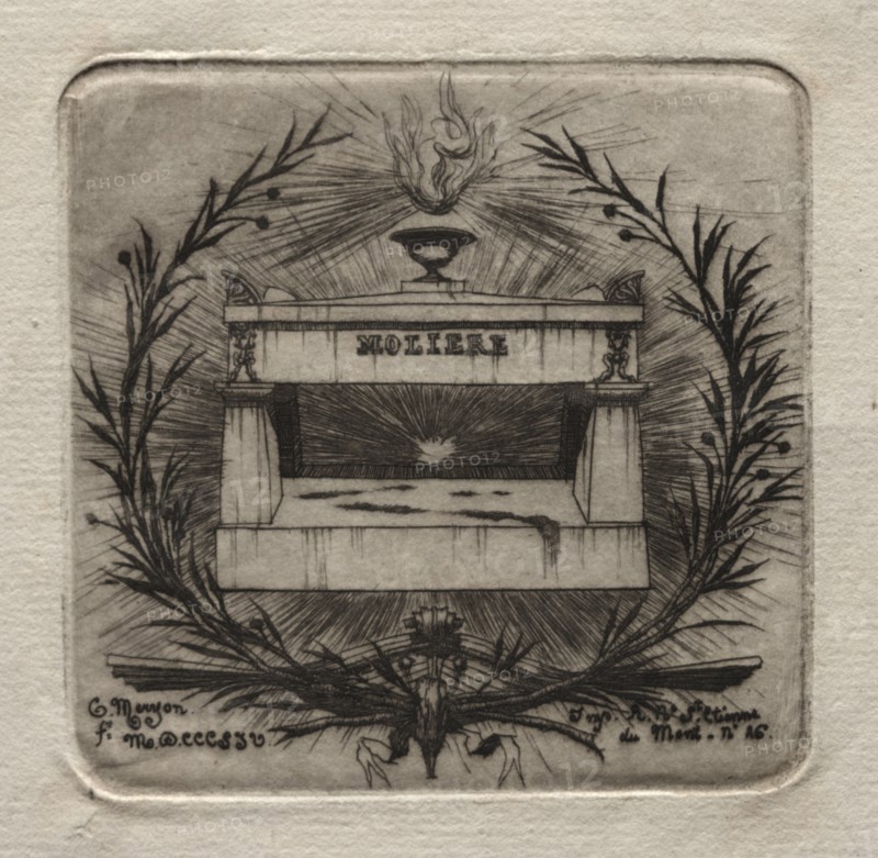 Etchings of Paris: Molière's Tomb in Père Lachaise Cemetery, 1854. Creator: Charles Meryon (French, 1821-1868).