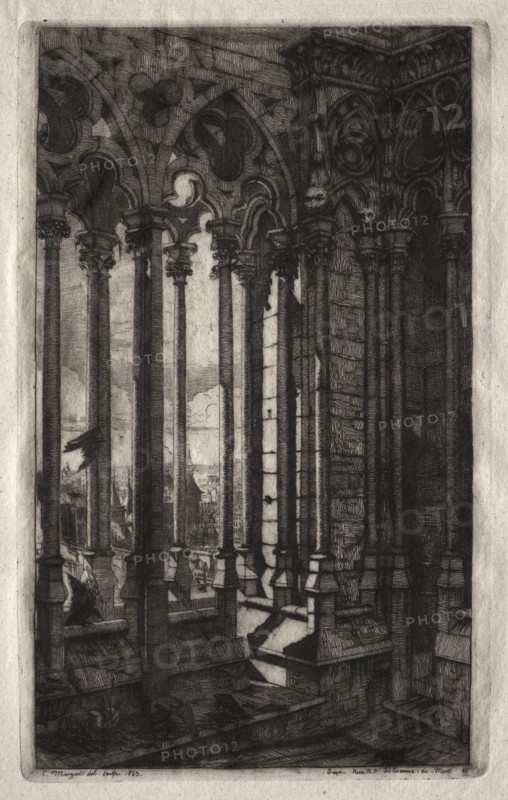 Etchings of Paris: The Gallery of Notre Dame, 1853. Creator: Charles Meryon (French, 1821-1868).