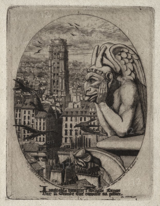 Etchings of Paris: The Gargoyle, 1853. Creator: Charles Meryon (French, 1821-1868).