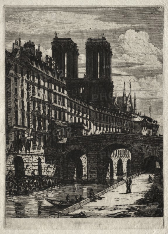 Etchings of Paris: The Little Bridge, 1850. Creator: Charles Meryon (French, 1821-1868).