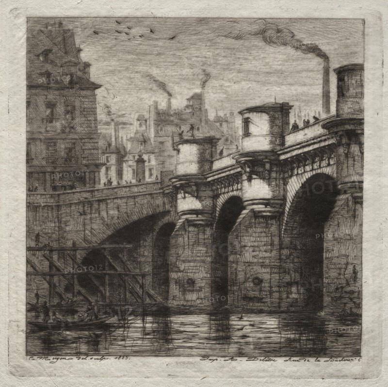 Etchings of Paris: The New Bridge, 1853. Creator: Charles Meryon (French, 1821-1868).