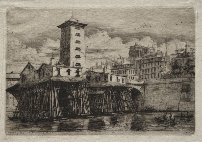 Etchings of Paris: The Notre Dame Pump, 1852. Creator: Charles Meryon (French, 1821-1868).