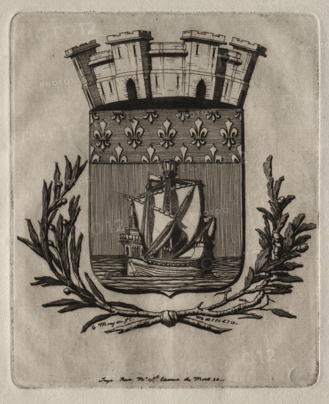 Etchings of Paris: The Symbolical Arms of the City of Paris, 1854. Creator: Charles Meryon (French, 1821-1868).