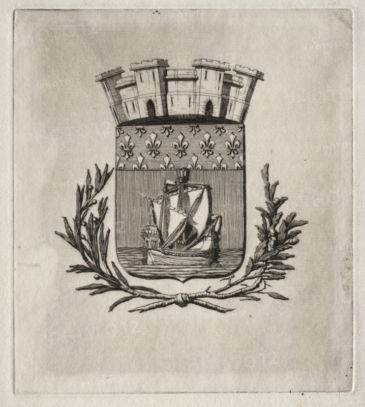 Etchings of Paris: The Symbolical Arms of the City of Paris, 1854. Creator: Charles Meryon (French, 1821-1868).