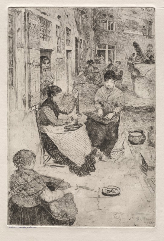 Etchings of Venice: Bead Stringers, 1882. Creator: Otto H. Bacher (American, 1856-1909).