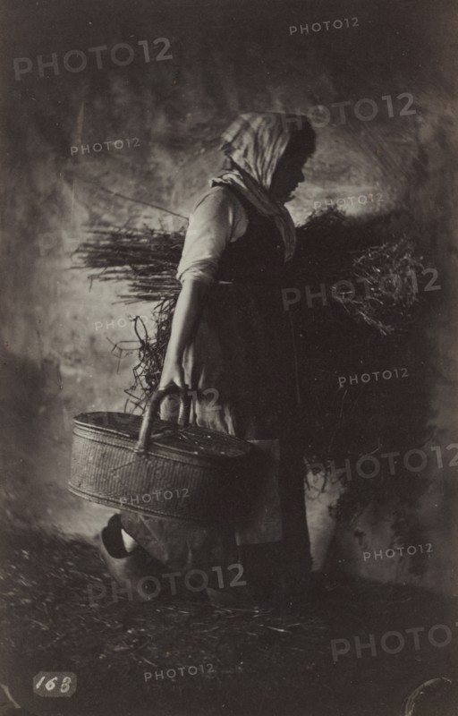 Female Peasant Carrying a Basket and Hay, c. 1870. Creator: Auguste Giraudon (French).