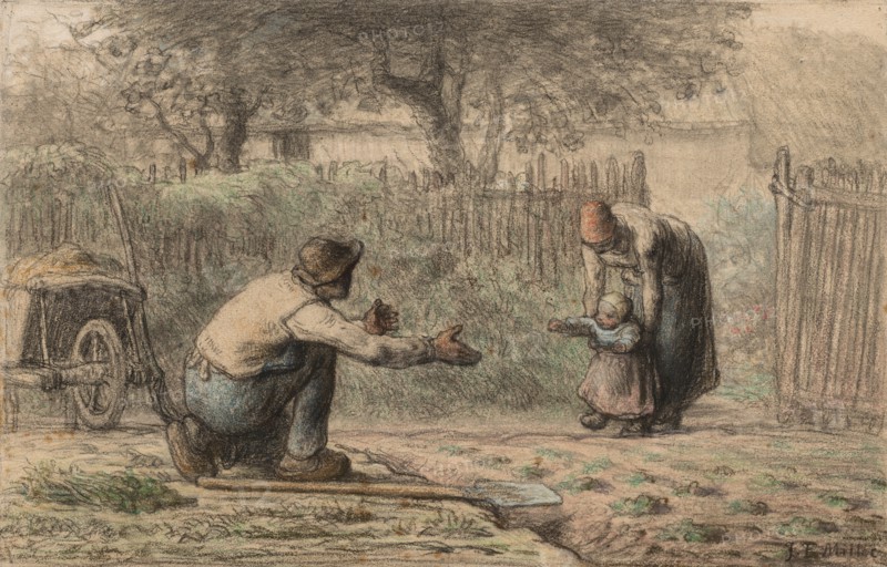 First Steps, c. 1858-1866. Creator: Jean-François Millet (French, 1814-1875).