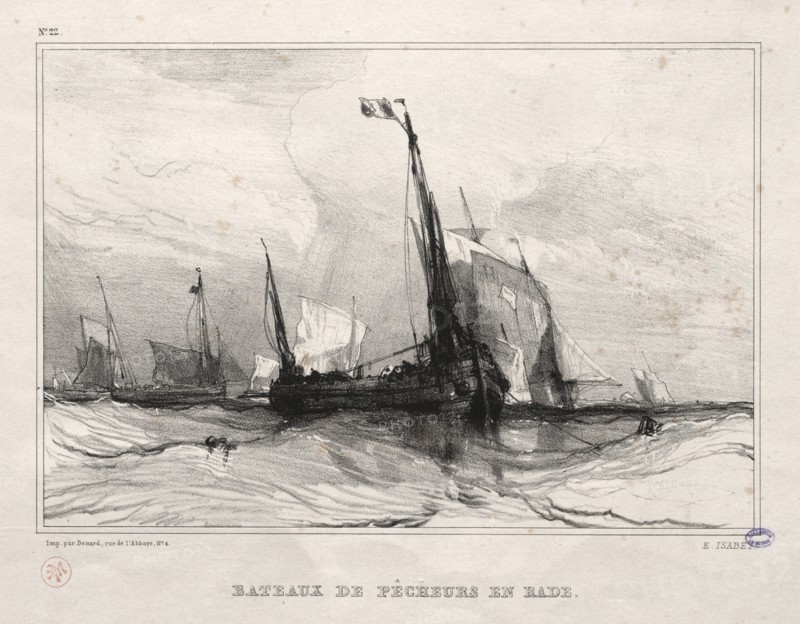 Fishing Boats at Anchor, 1836. Creator: Eugène Isabey (French, 1803-1886).