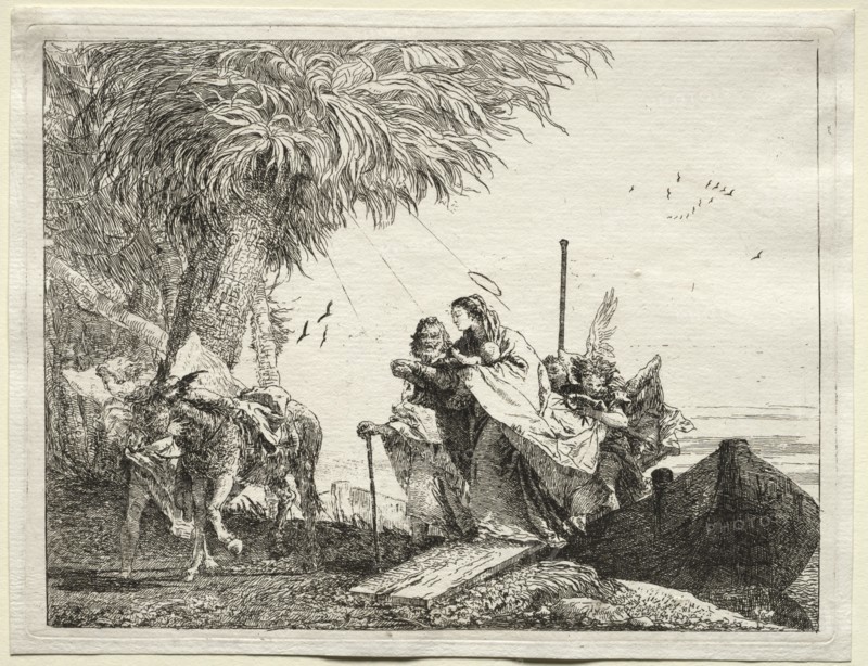Flight into Egypt: The Holy Family, Disembarking. Creator: Giovanni Domenico Tiepolo (Italian, 1727-1804).
