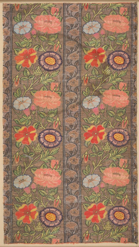 Floral striped silk on a golden ground, 1600-1650. Creator: Unknown.