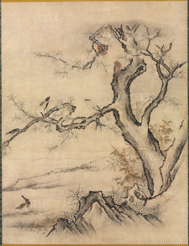 Flowers and Birds in a Spring Landscape, 1500s. Creator: Kano Motonobu (Japanese, c. 1476-1559), attributed to.