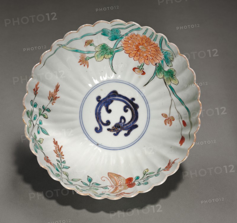 Fluted Bowl with Dragon, Butterfly, and Flowers, early 1700s. Creator: Unknown.