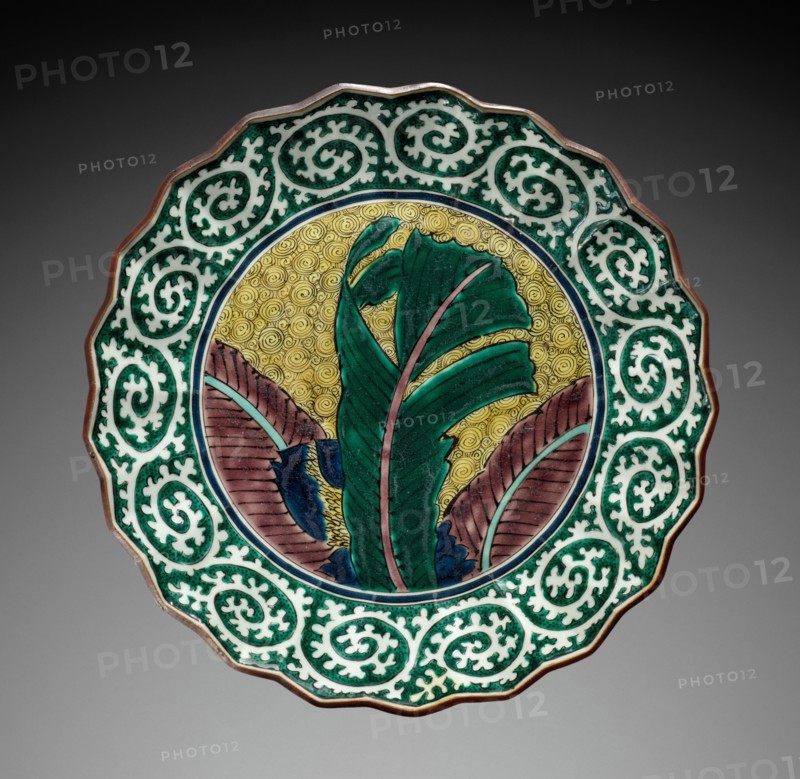 Foliate Dish with Banana Leaf Design: Kutani Ware, 19th Century. Creator: Unknown.