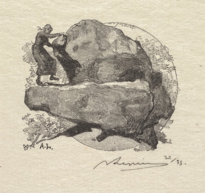 Fontainebleau Forest: The Trembling Rock (La Forêt de Fontainebleau: La roche qui tremble), 1890. Creator: Auguste Louis Lepère (French, 1849-1918); A. Desmoulins, Published in Revue Illustrée, 1887-90.