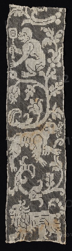 Fragment of a Band with Vines Surrounding a Monkey, Lion, and an Unidentified...Animal, 16th cent. Creator: Unknown.