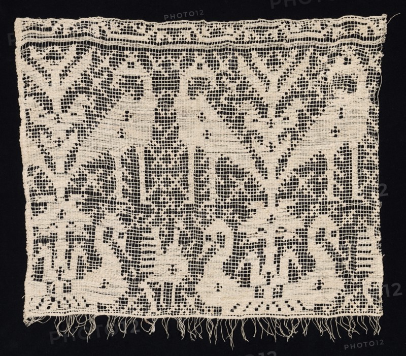 Fragment of a Border with Standing and Seated Birds Amidst Vegetation, 1500s. Creator: Unknown.