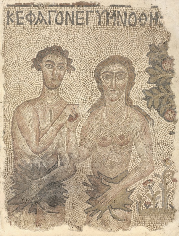 Fragment of a Floor Mosaic: Adam and Eve, late 400s-early 500s. Creator: Unknown.