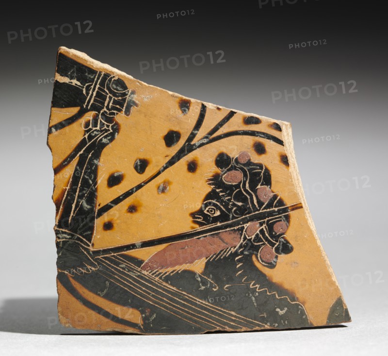 Fragment of a Painted Vase: Head of a Satyr, 520-510 BC. Creator: Unknown.
