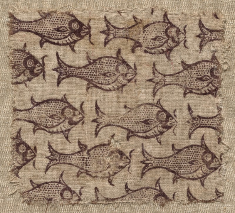 Fragment of a wood-block print on linen, 1200s - 1300s. Creator: Unknown.