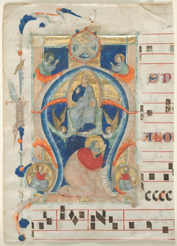 Fragment of an Antiphonary with Historiated Initial (A): Christ in Majesty, 1308. Creator: Neri da Rimini (Italian).