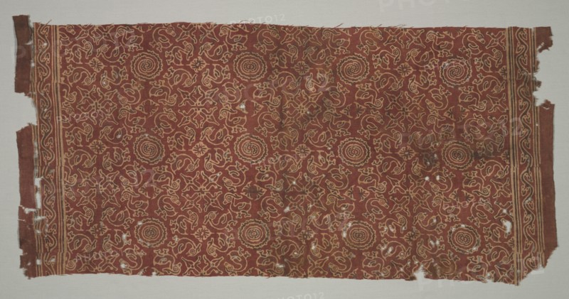 Fragment with geese circling lotus medallions, 1400s. Creator: Unknown.