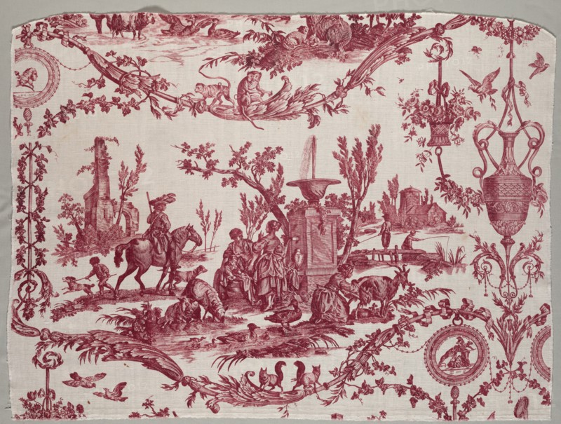 Fragments of Copperplate Printed Cotton, c. 1789. Creator: Christophe Philippe Oberkampf (French, 1738-1815), firm of ; Jean-Baptiste Marie Hüet (French, 1745-1811).