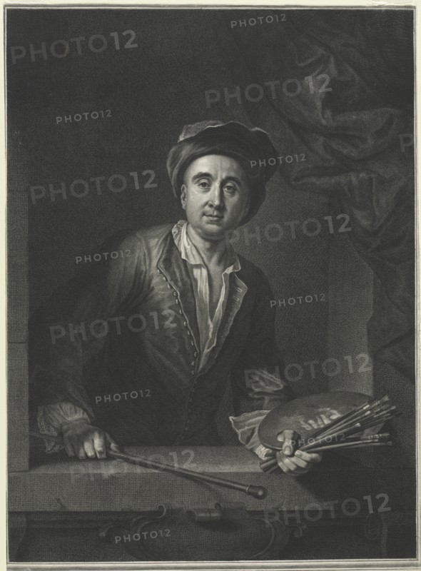 François de Troy, after a Self-Portrait. Creator: Pierre Drevet (French, 1663-1738).