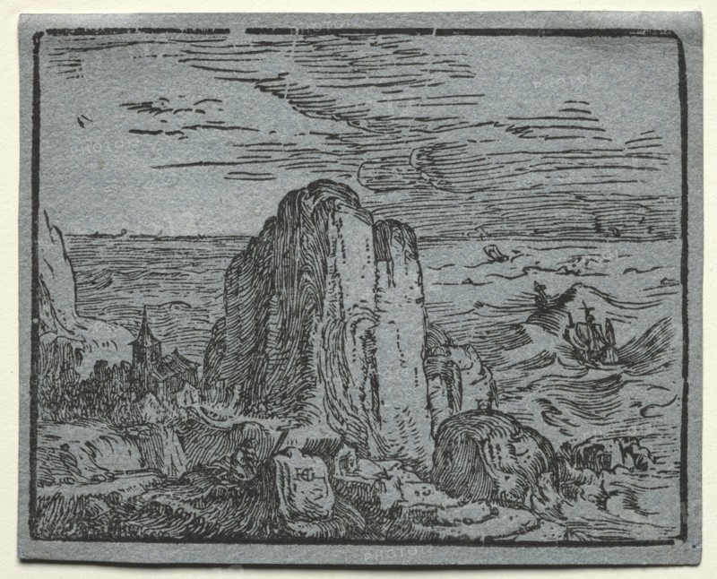 From a set of 4 Landscapes: No.4- Cliff on the Seashore. Creator: Hendrick Goltzius (Dutch, 1558-1617).