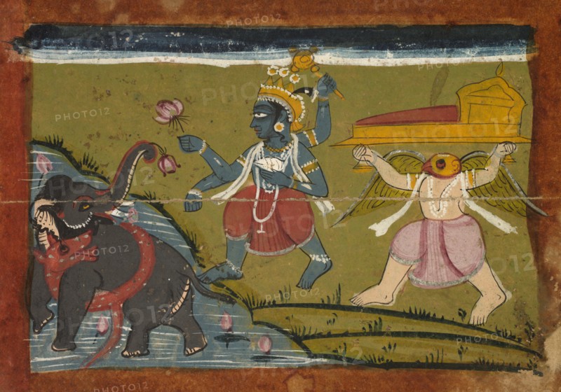 Gajendra Moksha: The Salvation of the King of the Elephants, 1800s. Creator: Unknown.