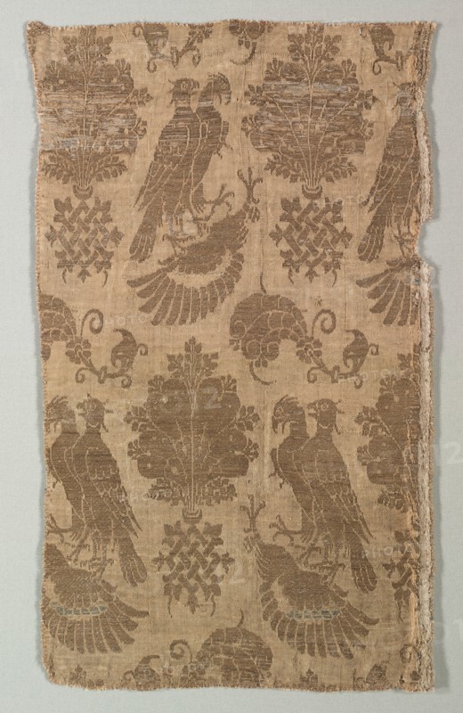 Gold-patterned Silk with Falcons and Heraldry, 1360-1400. Creator: Unknown.