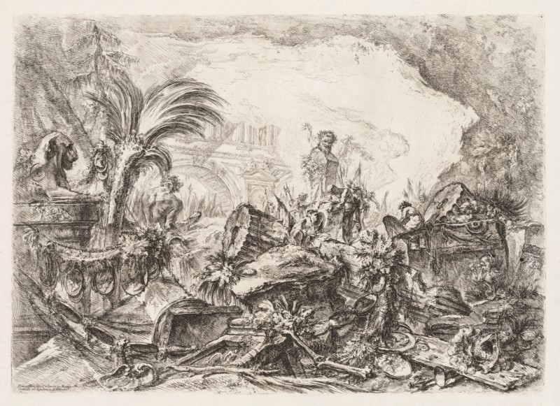 Groteschi: Ruins with a Statue of a Faun and a Fallen Column, ca. 1745-50. Creator: Giovanni Battista Piranesi (Italian, 1720-1778).