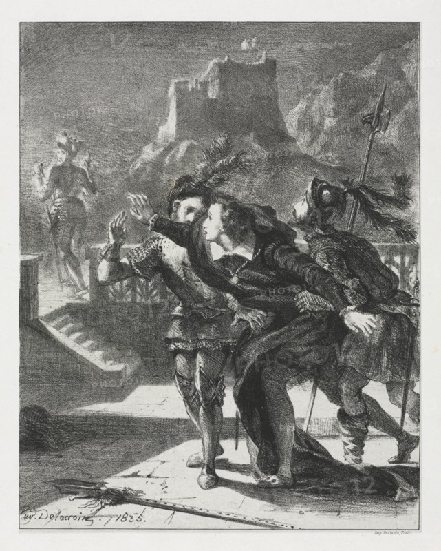 Hamlet: Hamlet Rushes to Follow the Ghost of his Father, 1835. Creator: Eugène Delacroix (French, 1798-1863).