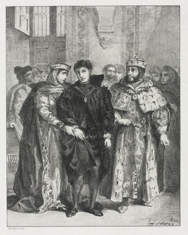 Hamlet: The Queen Endeavors to Console Hamlet, 1834. Creator: Eugène Delacroix (French, 1798-1863).