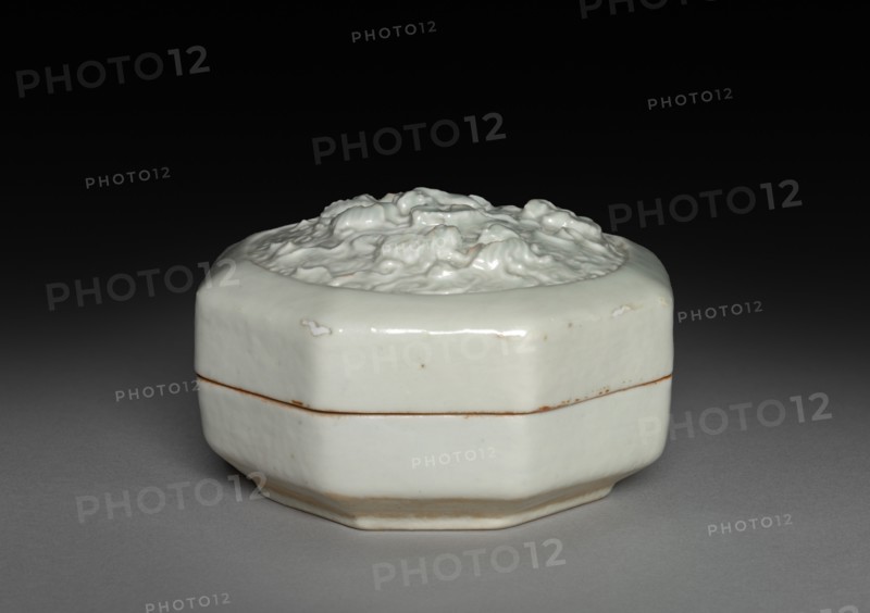 Hexagonal Covered Box with Lions in Relief: Qingbai Ware, 1300-1325. Creator: Unknown.