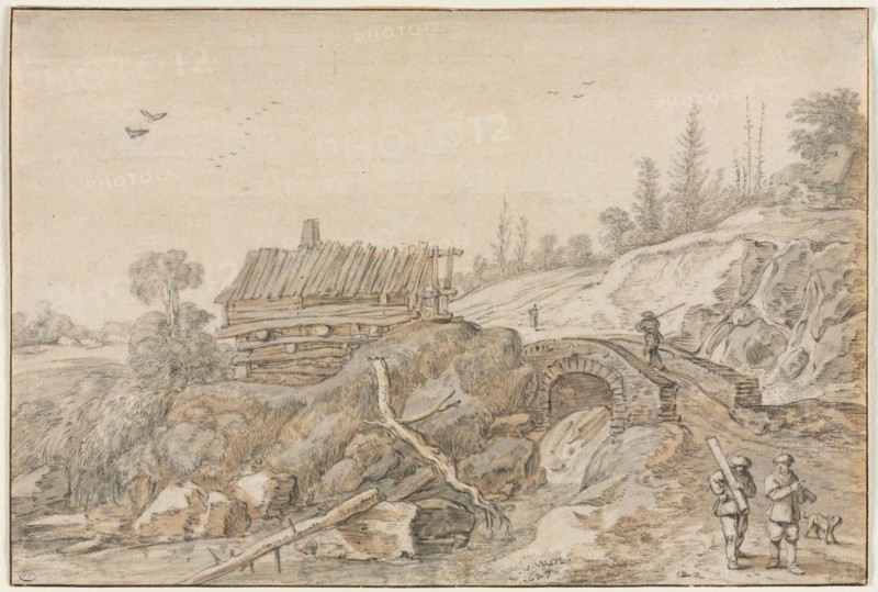 Hilly Landscape with Hut Beside a Stream, 1627. Creator: van de Velde Esaias (Dutch, 1587-1630).