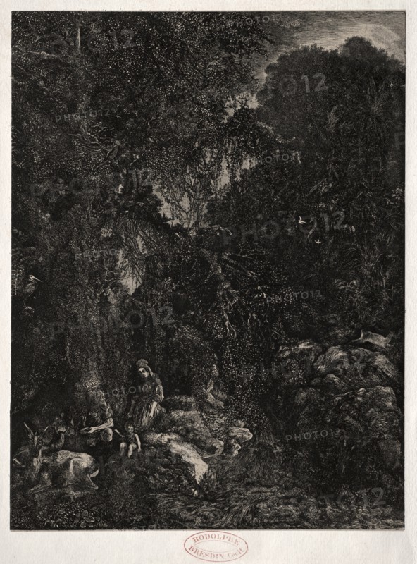 Holy Family with Deer, 1871. Creator: Rodolphe Bresdin (French, 1822-1885).