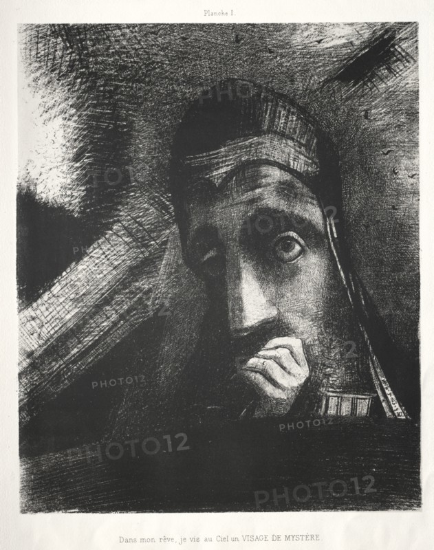 Homage to Goya: In My Dream I Saw in the Sky a Face of Mystery, 1885. Creator: Odilon Redon (French, 1840-1916); Lemercier & Cie..