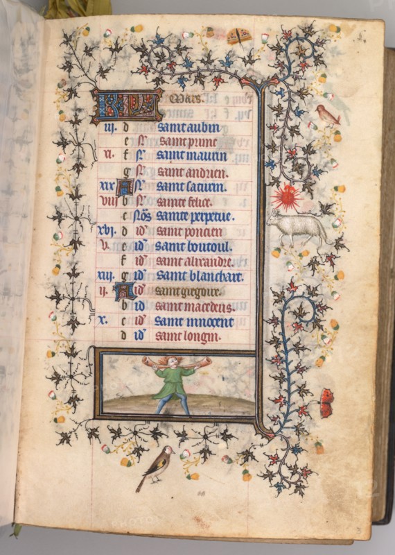 Hours of Charles the Noble, King of Navarre (1361-1425): fol. 3r, March, c. 1405. Creator: Master of the Brussels Initials and Associates (French).