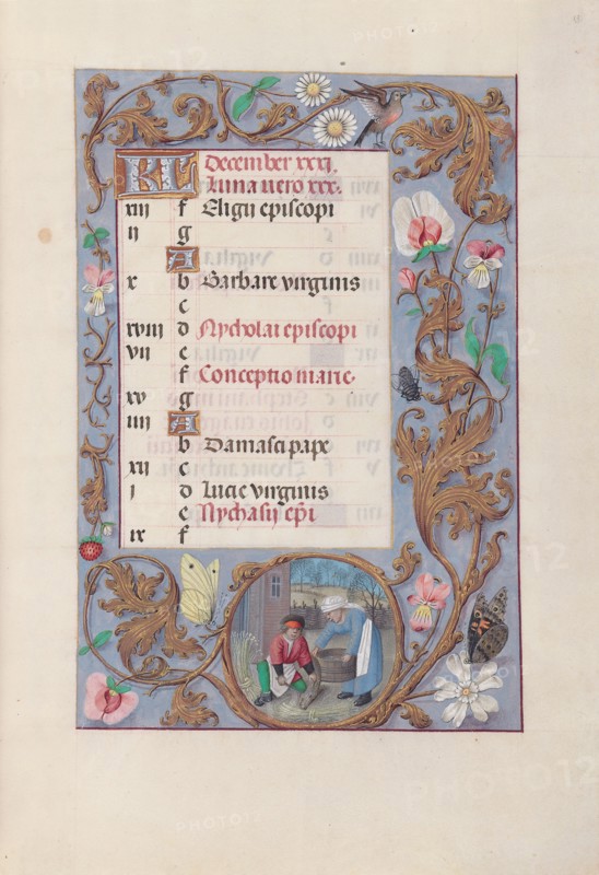 Hours of Queen Isabella the Catholic, Queen of Spain: Fol. 13r, December, c. 1500. Creator: Master of the First Prayerbook of Maximillian (Flemish, c. 1444-1519); Associates, and.
