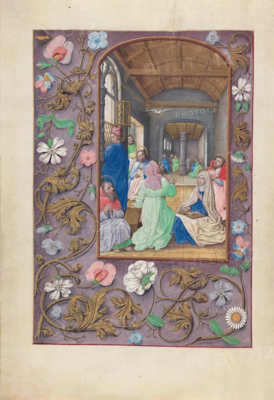 Hours of Queen Isabella the Catholic, Queen of Spain: Fol. 31v, Pentecost, c. 1500. Creator: Master of the First Prayerbook of Maximillian (Flemish, c. 1444-1519); Associates, and.