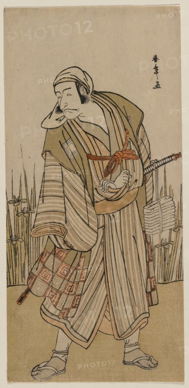 Ichikawa Danjuro V as a Traveller Beside a Clump of Iris, c. 1780. Creator: Katsukawa Shunsho (Japanese, 1726-1792).