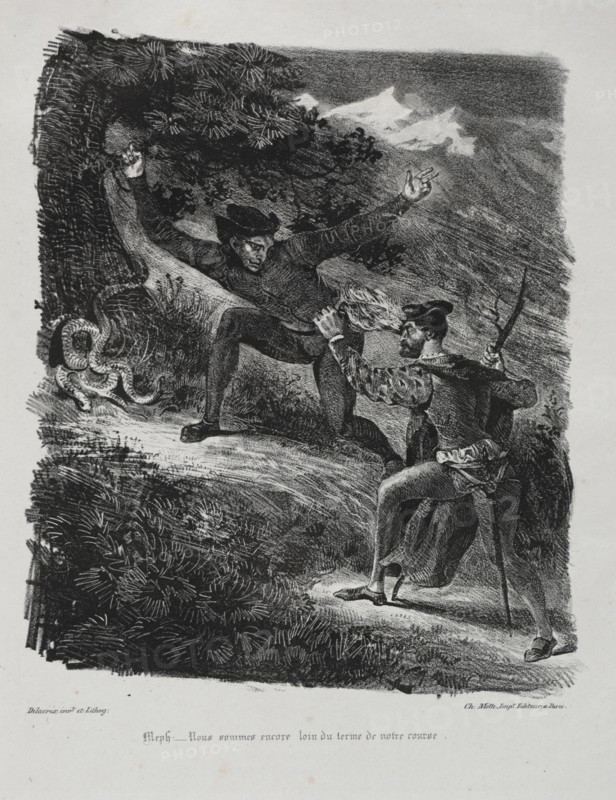 Illustrations for Faust: Faust and Méphistophélés in the mountains of the Hartz, 1828. Creator: Eugène Delacroix (French, 1798-1863); Chez Ch. Motte, Éditeur, distributed by Chez Sautelet, Libraire.