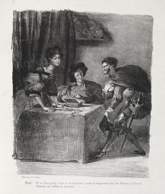 Illustrations for Faust: Méphistophelés is at Marthe, 1828. Creator: Eugène Delacroix (French, 1798-1863); Chez Ch. Motte, Éditeur, distributed by Chez Sautelet, Libraire.