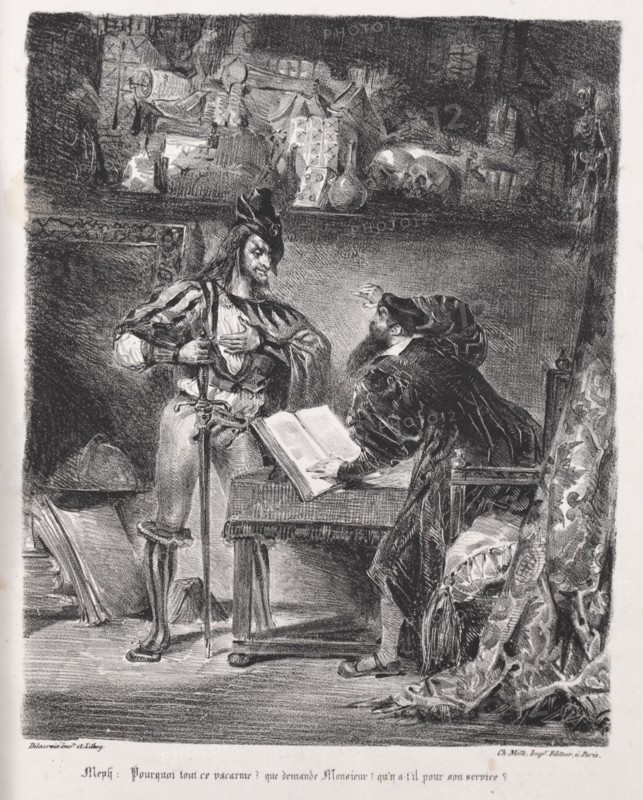 Illustrations for Faust: Méphistophélés visits Faust, 1828. Creator: Eugène Delacroix (French, 1798-1863); Chez Ch. Motte, Éditeur, distributed by Chez Sautelet, Libraire.